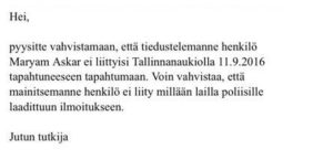 Leikkaus tutkinnanjohtajan viestistä