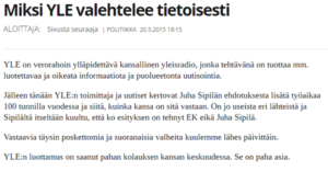 Kalevalasta kuvakaappaus, yle uutisoi Juha Sipilän syyksi esityksen työaikalisäyksestä